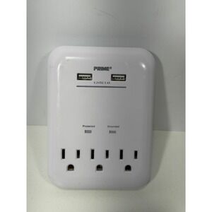 Prime PBUSB343S 3-Outlet Wall Tap Surge Protector with 2 USB Ports 3.4A White
